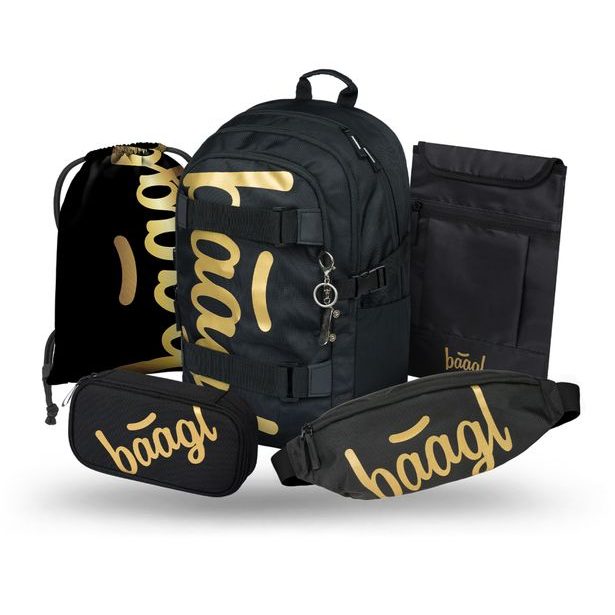BAAGL SET 5 Skate Gold: batoh, penál, sáček, ledvinka, obal na notebook