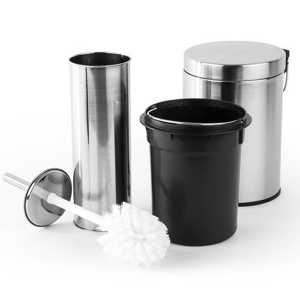 EXCELLENT HOUSEWARE Odpadkový koš na wc + wc štětka s držákem nerez KO-170481400