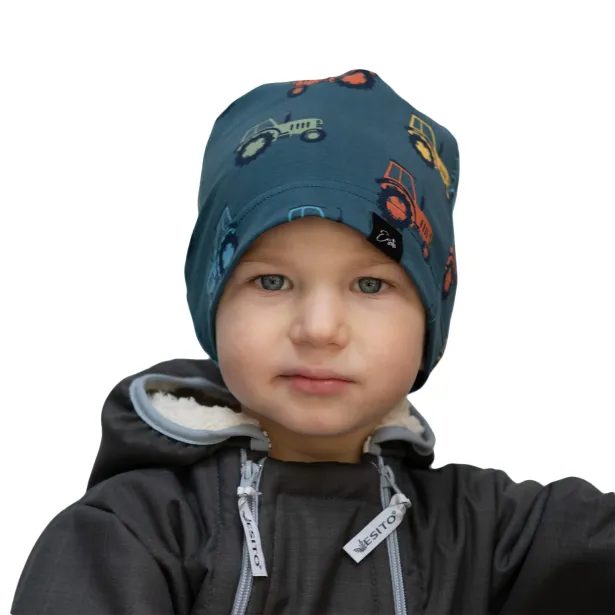 ESITO Jarní chlapecká čepice Traktor - petrolejová