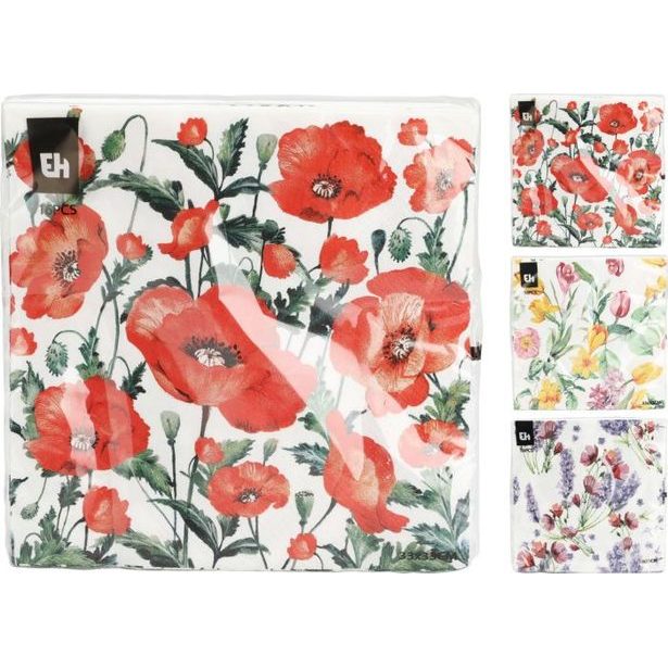 ubrousky 3vr.,16ks,33x33cm, VLČÍ MÁK, Tulipán, LEVANDULE, papír