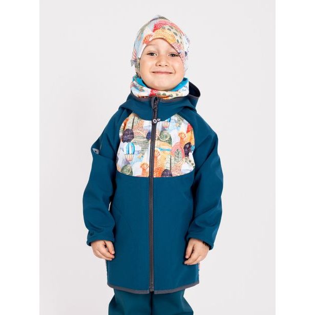 Unuo, Dětská softshellová bunda s fleecem Basic, Kobaltová, Veselé kopečky
