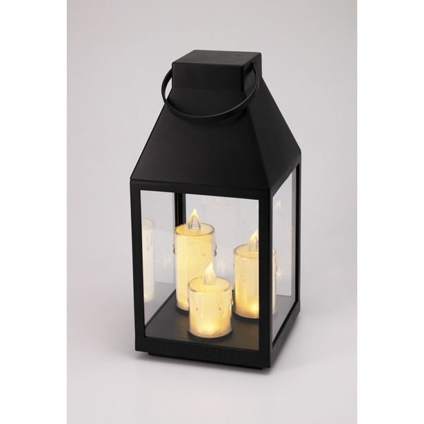 HOMESTYLING Lucerna černá s 3 LED svíčkami 35 cm KO-ANX001760