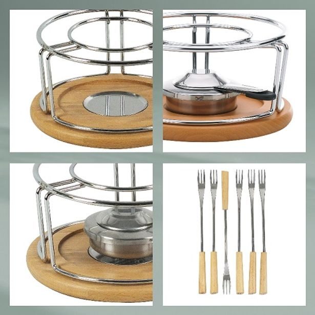 KELA Sýrové fondue NATURA keramika, nerez, chrom, dřevo KL-61306