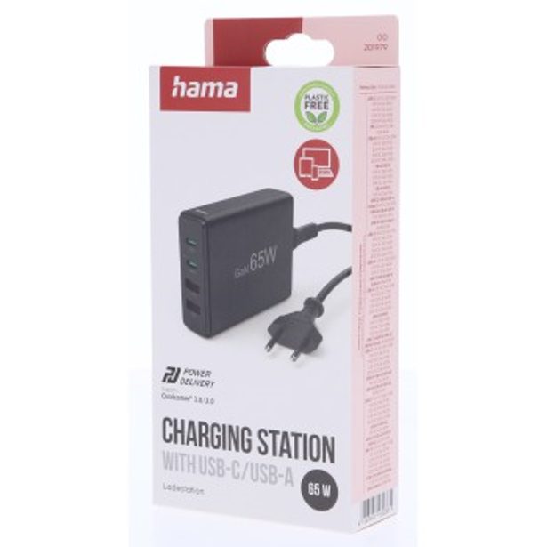 Hama USB nabíjecí stanice GaN, 2x USB-C PD, 2x USB-A QC, 65 W
