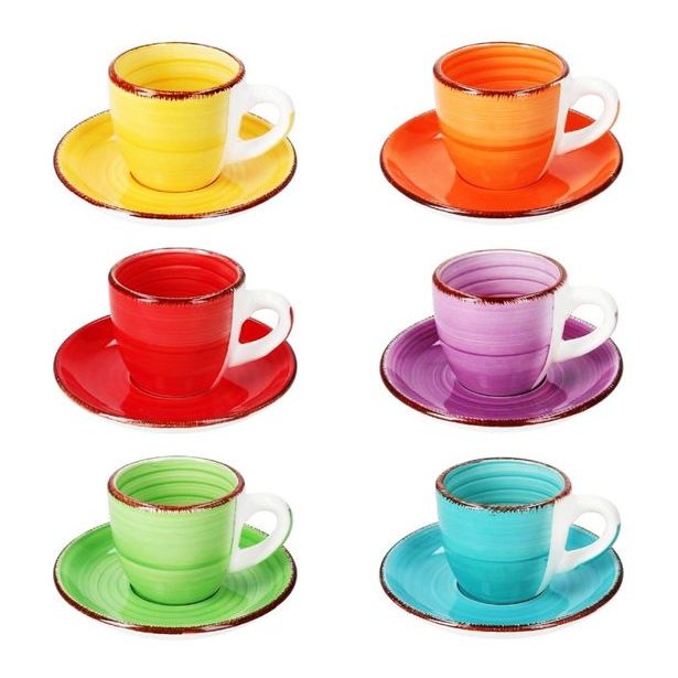 HIT Hrnky na espresso s podšálky sada 12 ks 90 ml COLOURS HT-24326774