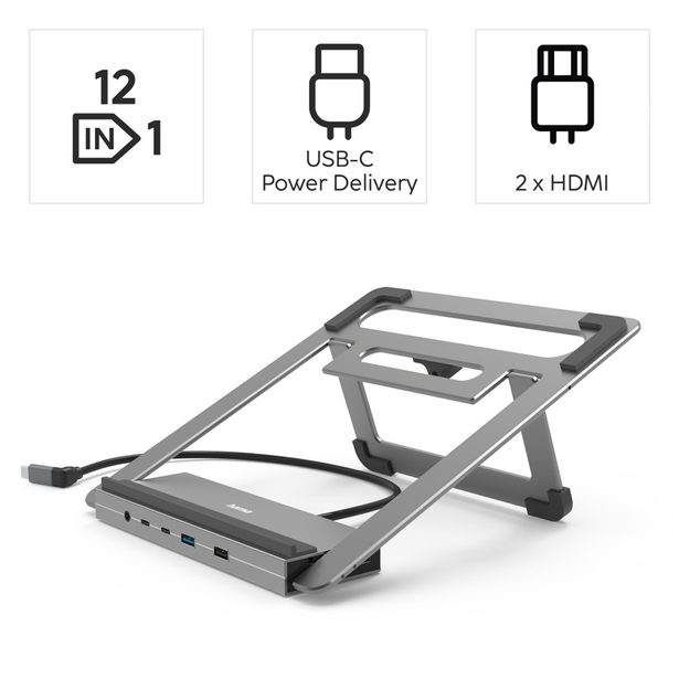 Hama USB-C dokovací stanice a stojan pro notebook Connect2Office Stand, 12 portů