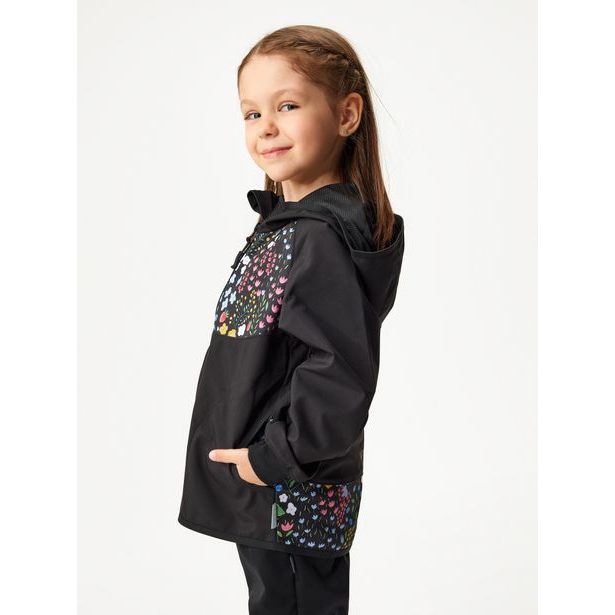 Unuo, Dětská softshellová bunda bez zateplení Basic, Černá, Zahrada