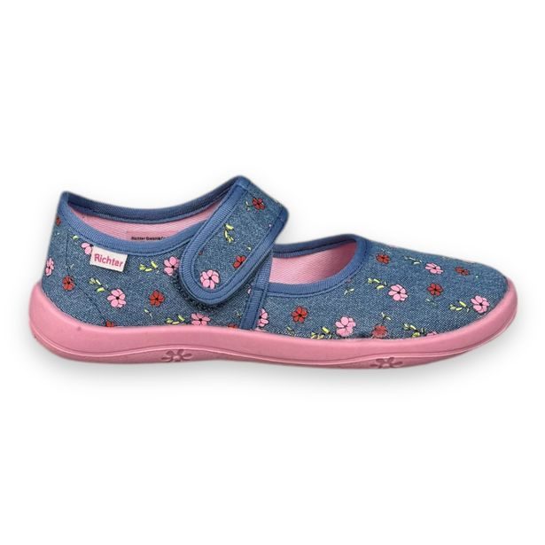 Dívčí BIO bačkory Richter - Modré s květinami