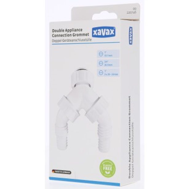 Xavax sifonová rozdvojka 1" na 2x 3/4", pro 2 odtokové hadice k 1 sifonu, zpětný ventil, těsnění