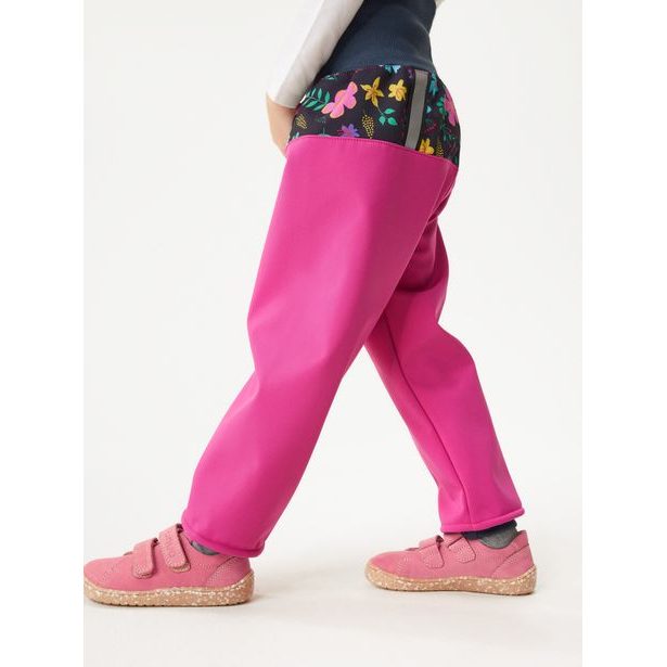 Unuo Batolecí softshellové kalhoty s fleecem Basic, Fuchsiová, Kytičky