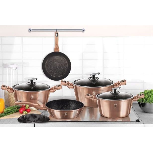 BERLINGERHAUS Kastrol s mramorovým povrchem a poklicí 28 cm Rosegold Metallic Line BH-1516