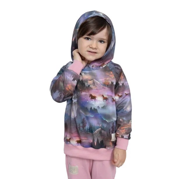 ESITO Dětská mikina s kapucí Horses - růžová