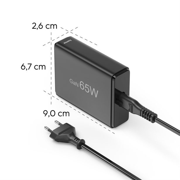 Hama USB nabíjecí stanice GaN, 2x USB-C PD, 2x USB-A QC, 65 W