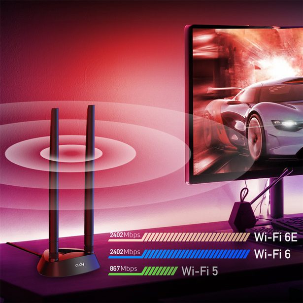 Cudy AX5400 Wi-Fi 6E PCI-Express síťová karta, Tri-Band, ext. anténa se stojánkem (WE4000)