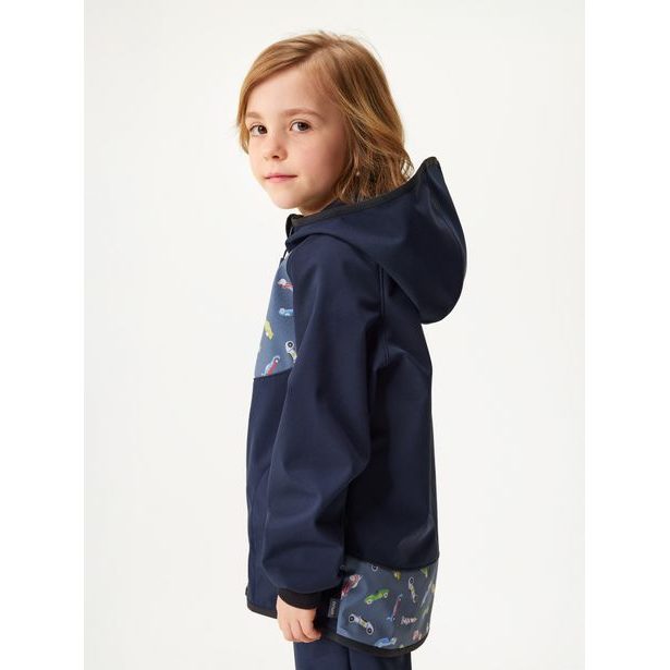 Unuo, Dětská softshellová bunda s fleecem Basic, Tm. Modročerná, Auta