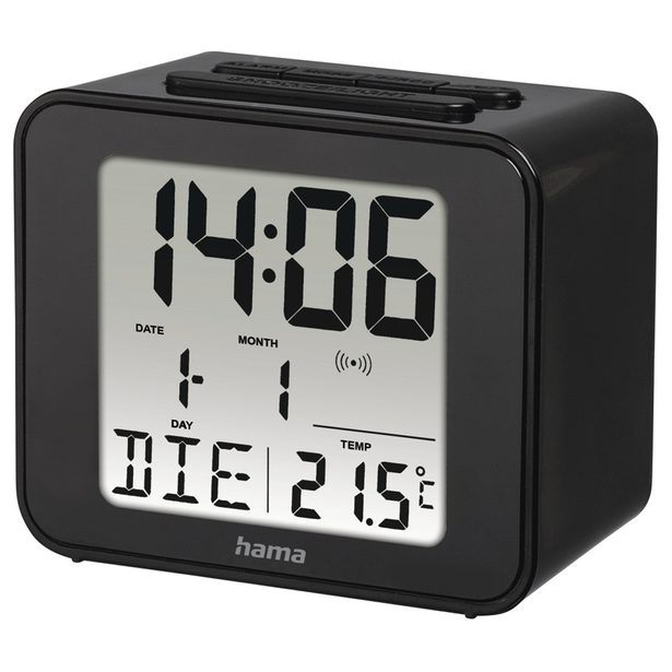 Hama Cube, digitální budík, řízený rádiovým signálem, černý