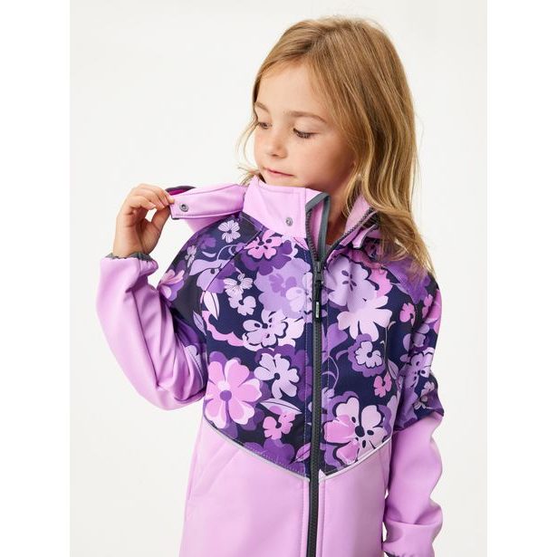 Unuo Dětská softshellová bunda s fleecem Slim, Lila, Kytky