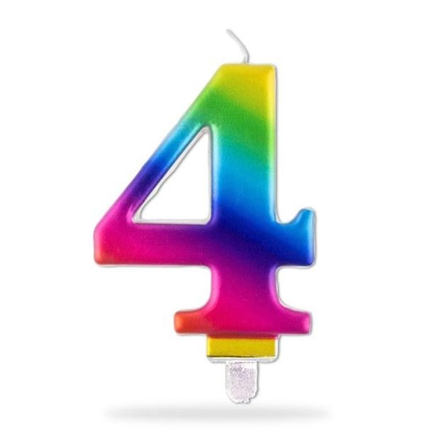 TORO SVÍČKA ČÍSLICE "4" ZAPICHOVACÍ, 7,5CM, DUHOVÁ_hamashop