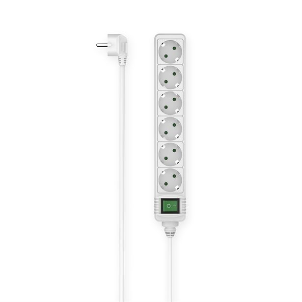 Hama prodlužovací přívod s vypínačem, 6x zásuvka schuko, 1,4 m, bílý