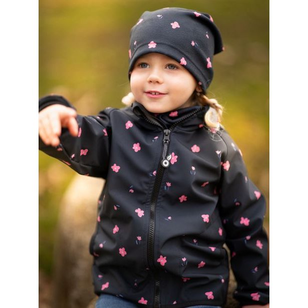 Unuo, Dětská čepice fleecová Homeless, Černá, Květiny