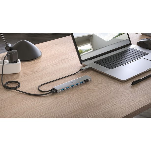 Hama USB hub, 7 portů, USB 3.2, 5 Gb/s, USB-C adaptér, síťový zdroj