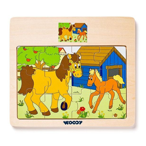 Disple. 12ks - Puzzle na doske "Mašinka" - zvieratá s mláďatami