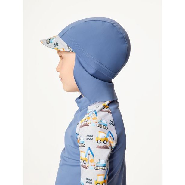 Unuo, Dětská kšiltovka s plachetkou a UV ochranou 50+, Modrá, Bagry