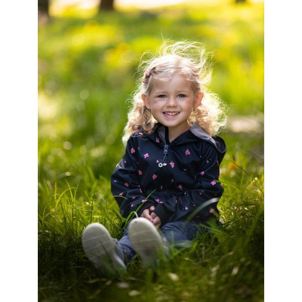 Unuo, Dětská softshellová bunda bez zateplení pružná Basic, Černá, Květiny