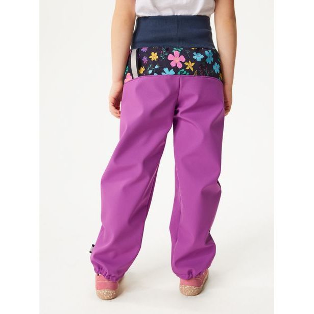 Unuo Dětské softshellové kalhoty s fleecem Basic, Ostružinová, Kytičky