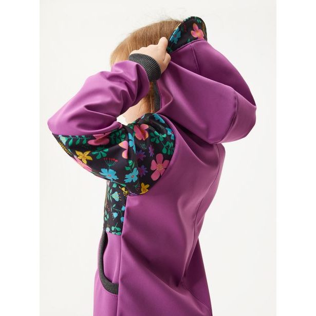 Unuo Dívčí softshellový kabát s fleecem Street, Ostružinová, Kytičky