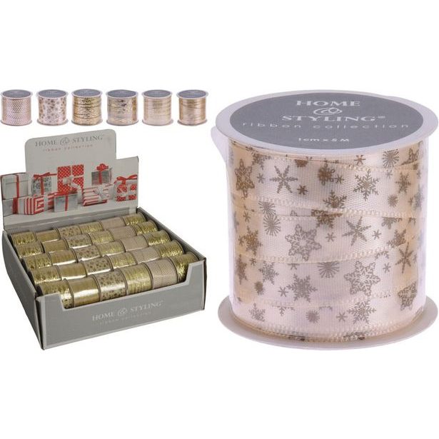 stuha text. 1,0cm x 5,0m, zlatá, 6druhů, dárková