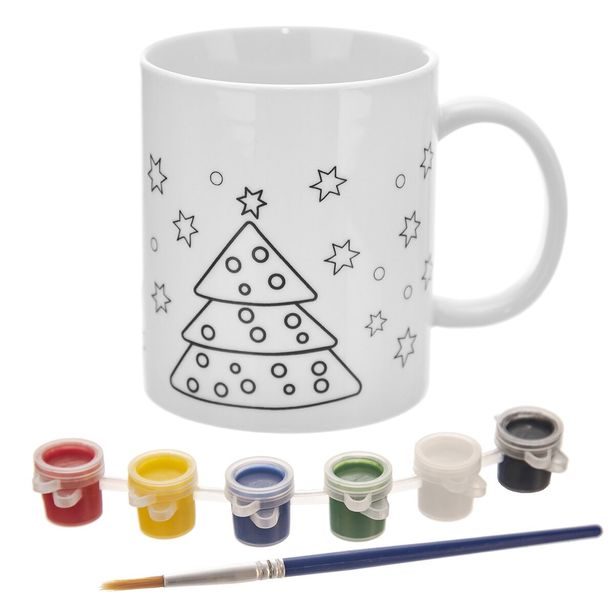 Hrnek porc.+barvy a štětec STROMEK 0,38 l