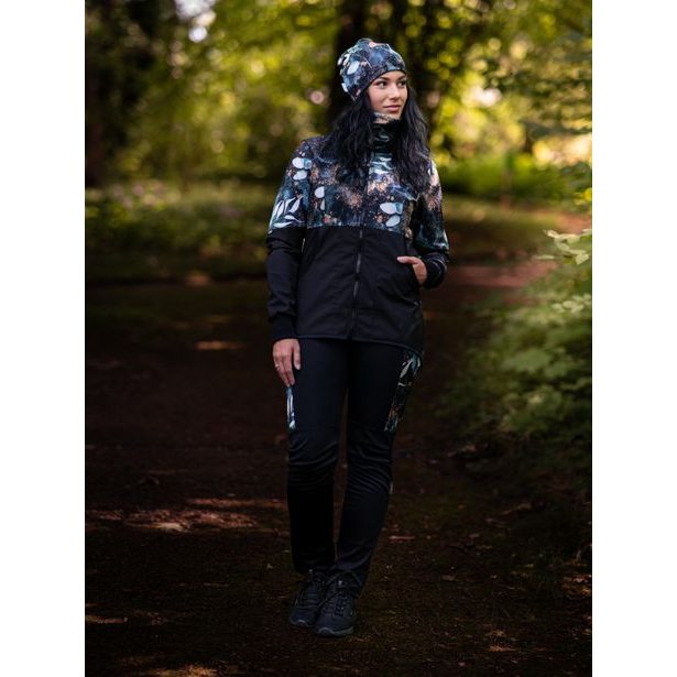 Unuo, Dámská softshellová bunda s fleecem Street, Černá, Listy a větvičky
