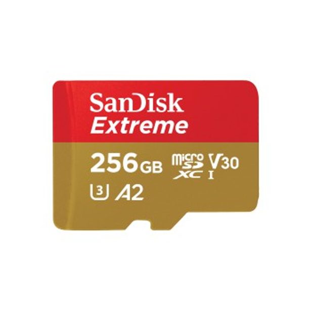SanDisk Extreme microSDXC 256 GB + SD Adapter 190 MB/s and 130 MB/s Read/Write A2 C10 V30 UHS-I U3