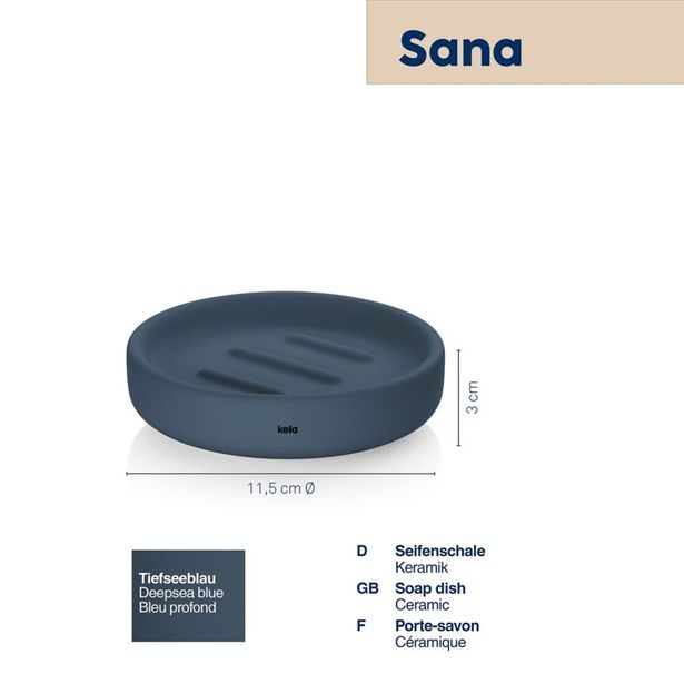 KELA Miska na mýdlo Sana průměr 11,5 x 3 cm modrá KL-24524