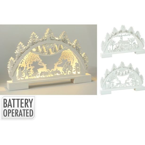 HOMESTYLING Vánoční dekorace s LED osvětlením 41 cm bílá s jeleny KO-GML001020jele