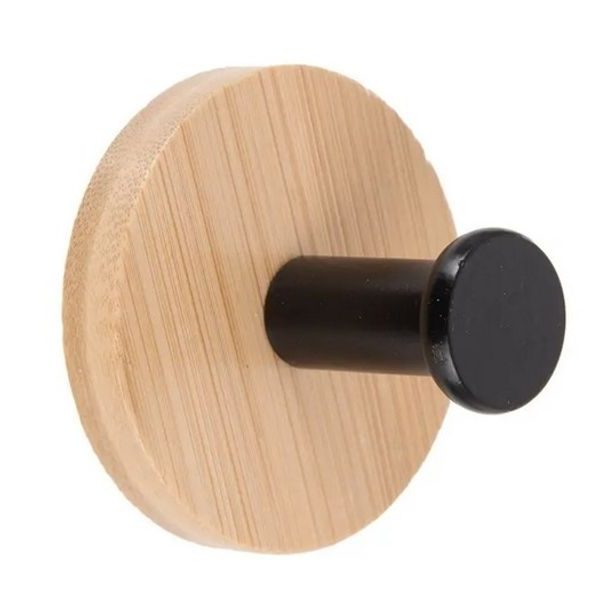 háček- 2ks-ČERNÝ kulatý, samolep., kov/bambus