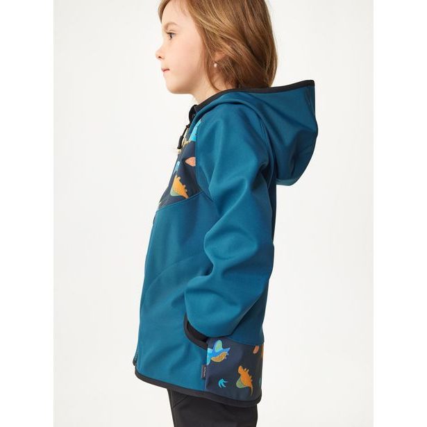 Unuo Dětská softshellová bunda bez zateplení Basic, Kobaltová, Dinosauři