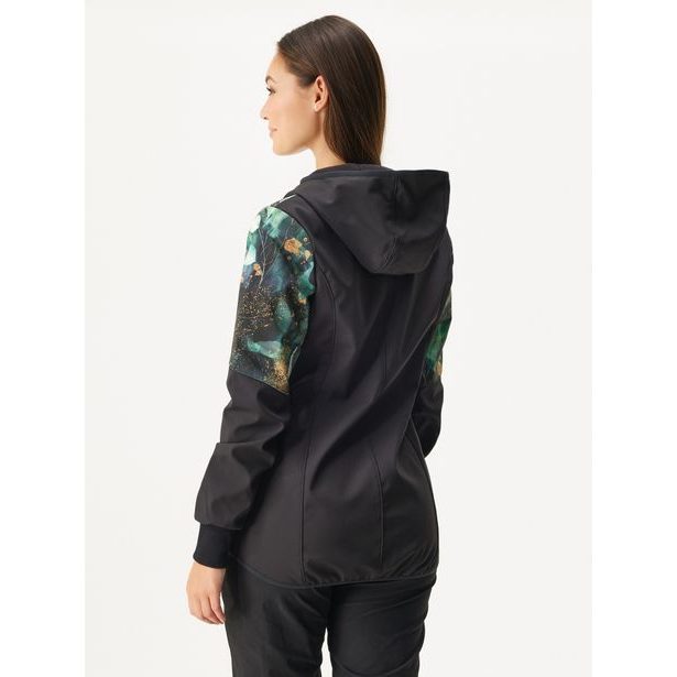 Unuo, Dámská softshellová bunda s fleecem Street, Černá, Listy a větvičky