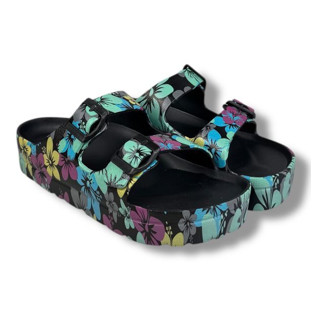 Dámské pantofle na platformě Best Feet - černé s potiskem