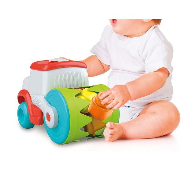 CLEMENTONI Clemmy baby - Stavební stroj, senzorický válec s měkkými kostkami
