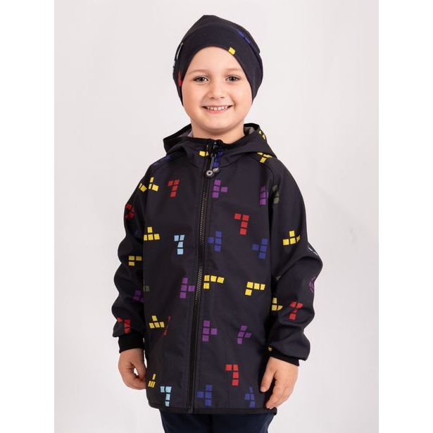 Unuo, Dětská čepice fleecová Sport, Černá, Kostičky