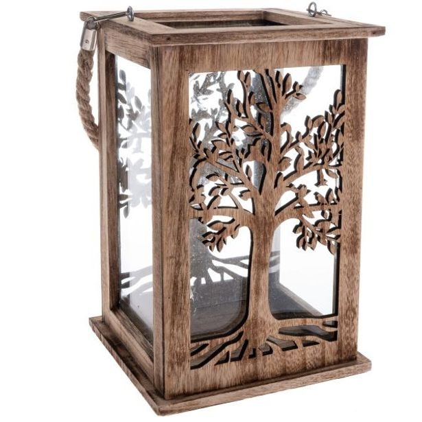 lucerna 25cm, STROM ŽIVOTA, 16x16cm, přírodní, dřevo/lano