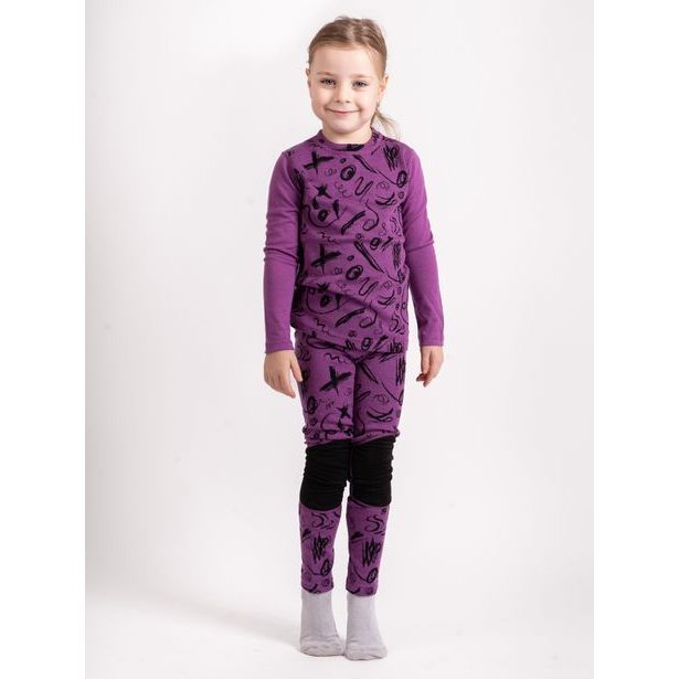 Unuo, Dětské merino triko s dlouhým rukávem Nature, Ostružinová, Kresba