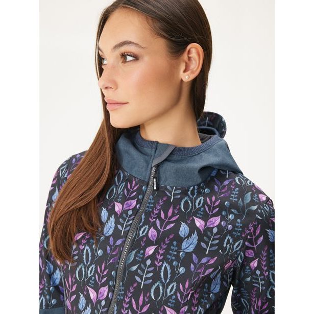 Unuo, Dámský softshellový kabát s fleecem, Žíhaná Tm. Modrá, Lístečky