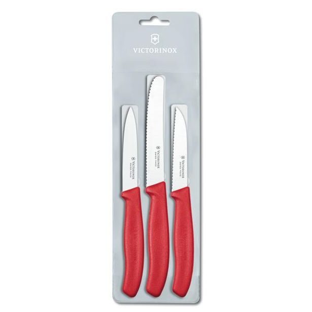 VICTORINOX NOŽE NA ZELENINU VICTORINOX 3KS, ČERVENÁ_hamashop