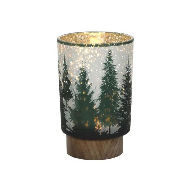 HIT LAMPA VÁN.STROMEK SKLO S DŘEV.ZÁKLADNA 10X15CM LED