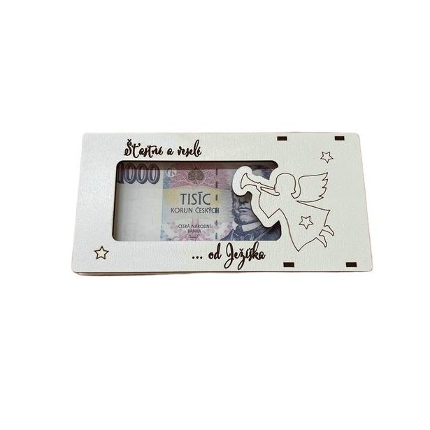 krabička na peníze, ŠŤASTNÉ a VESELÉ...., bílé dřevo