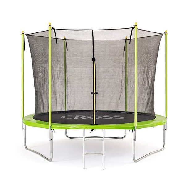 Trampolína CROSS se sítí a žebříkem, zelenočerná, 306x306x250cm