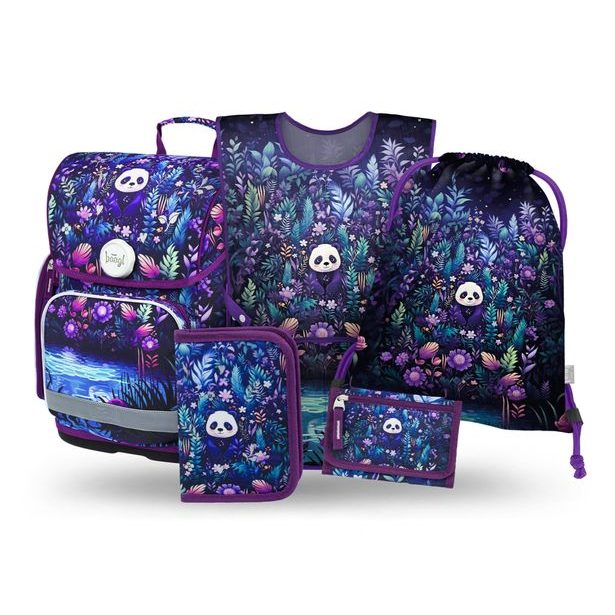 BAAGL SET 5 Ergo Jungle Panda: aktovka, penál, sáček, zástěra, peněženka
